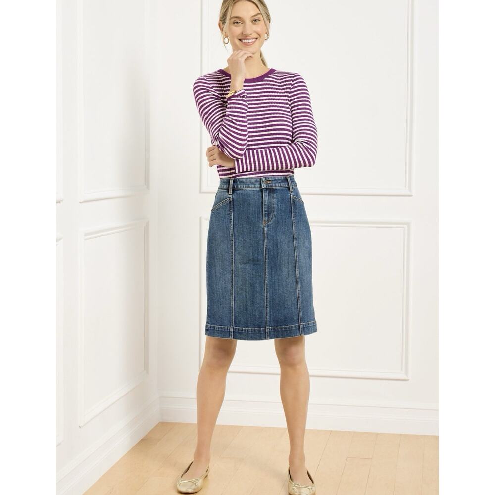 TALBOTS 2024 Montauk Wash Denim A-Line Classic Jean Mini Skirt Sz 8 NWT